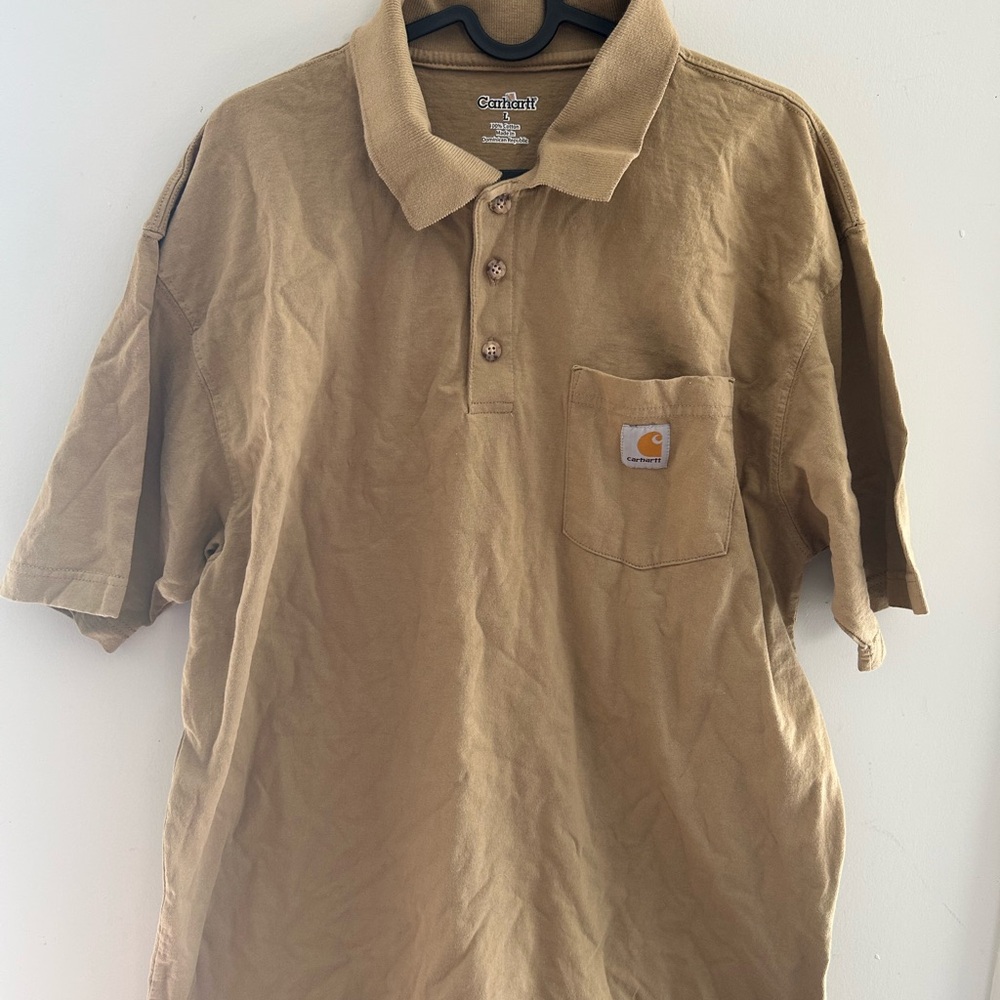 Carhartt Men's Tan Beige Polo Collared T Shirt with Pocket size L